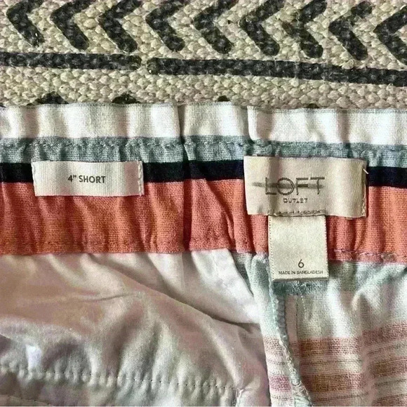 Ann Taylor Linen Beach Stripe Colorful Lounge Belted Shorts Elastic Waist Size 6 - Picture 3 of 5